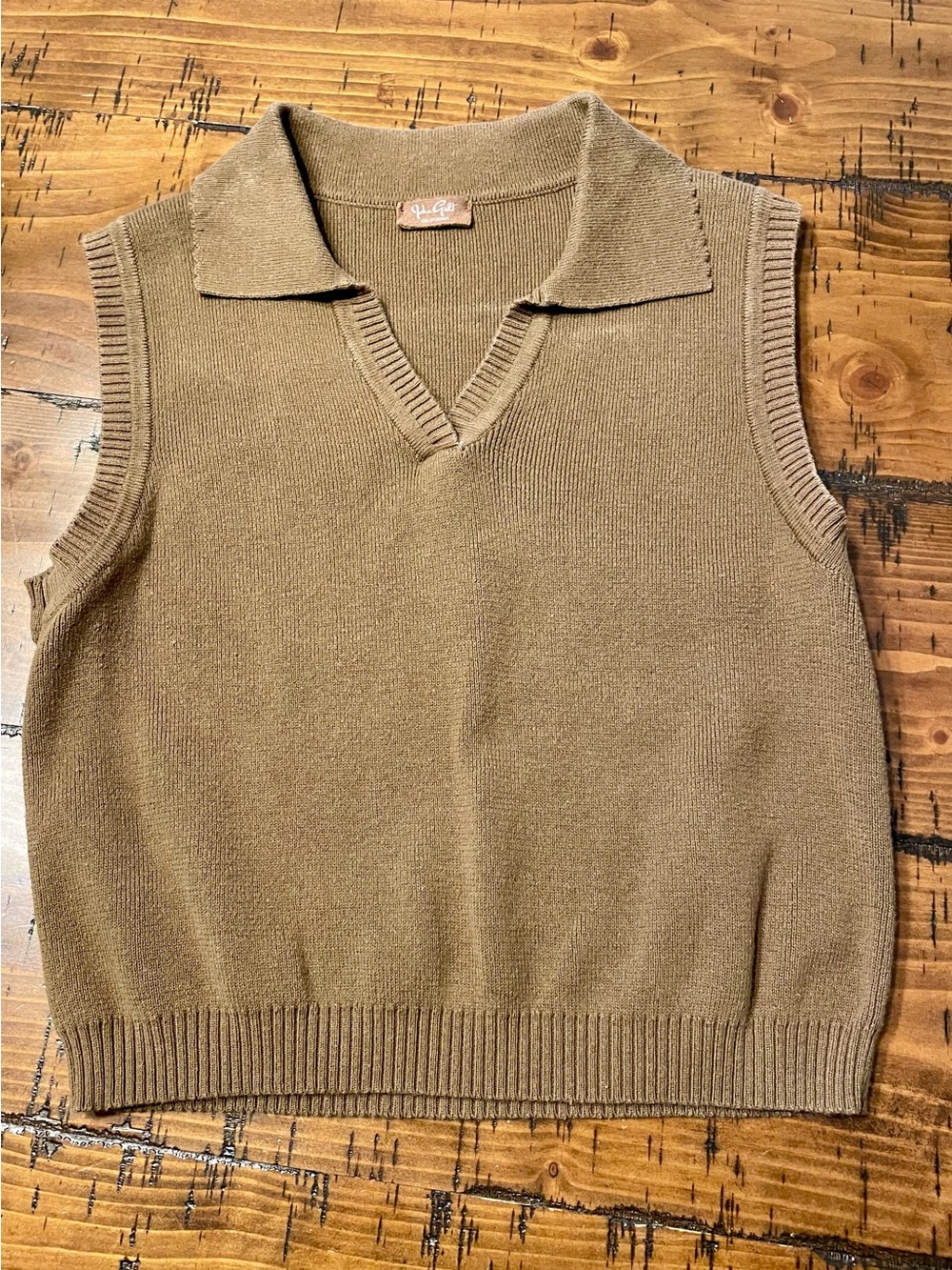 Brandy Melville Tan Sleeveless V-Neck Polo Collar Sweater Vest